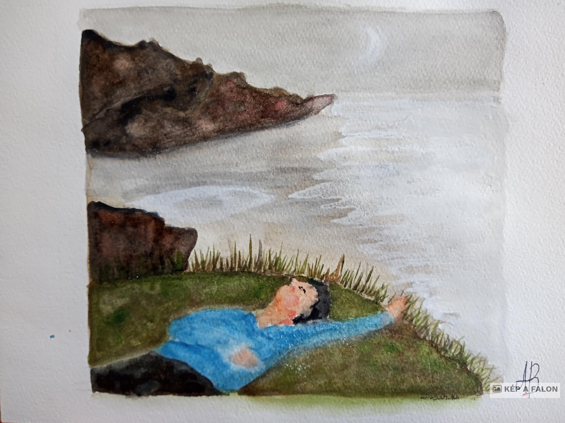 Esti lazulás a tenger mellett by: Bea Abonyi | 2023, akvarell festmény