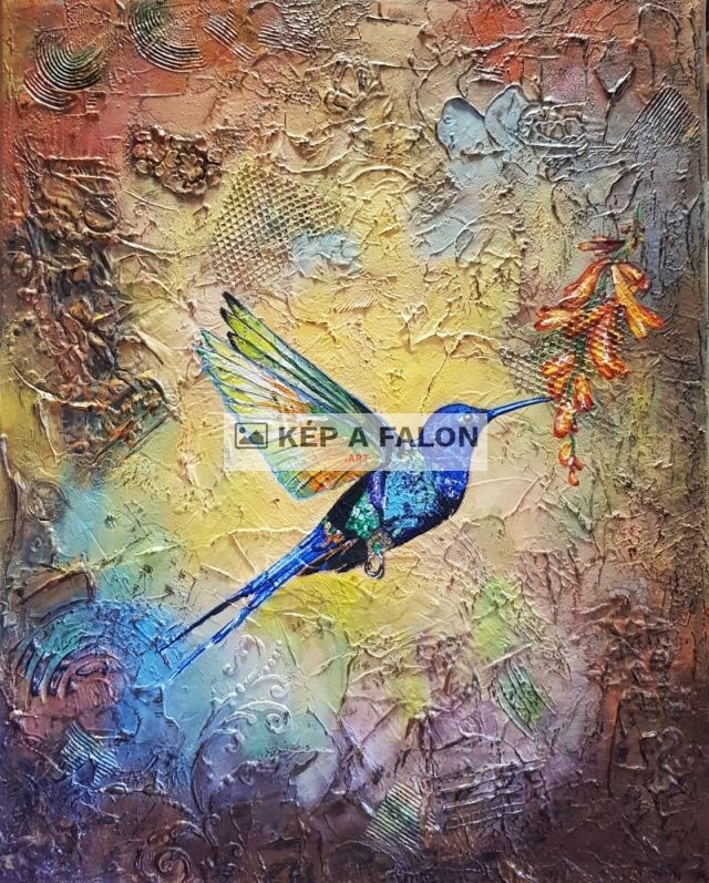 Erdő-részlet kolibrivel by: Katona Anikó | 2020, akril festmény