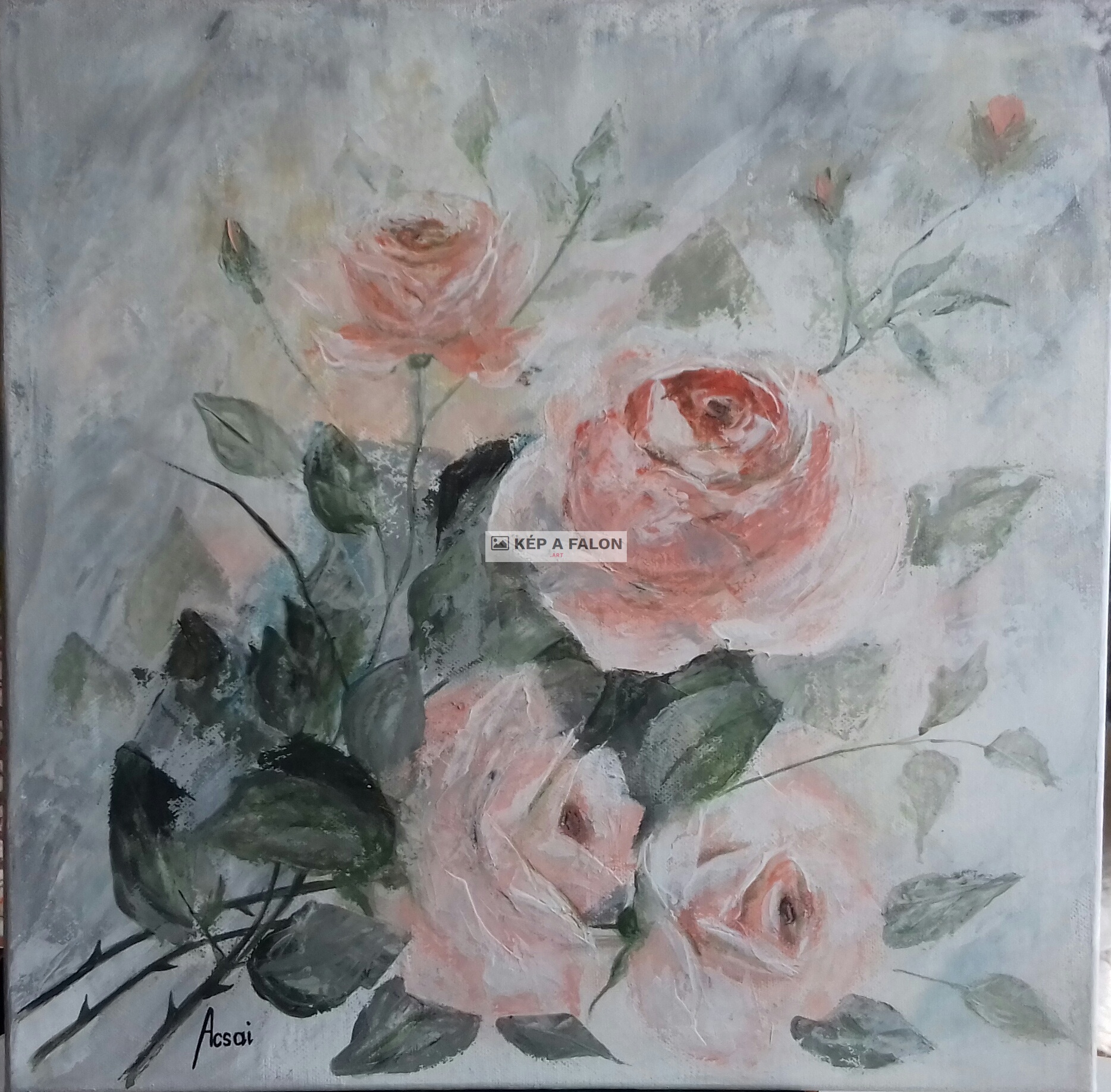 Rózsaszín rózsacsokor by: Acsai Anna | 2020.év, akril festmény