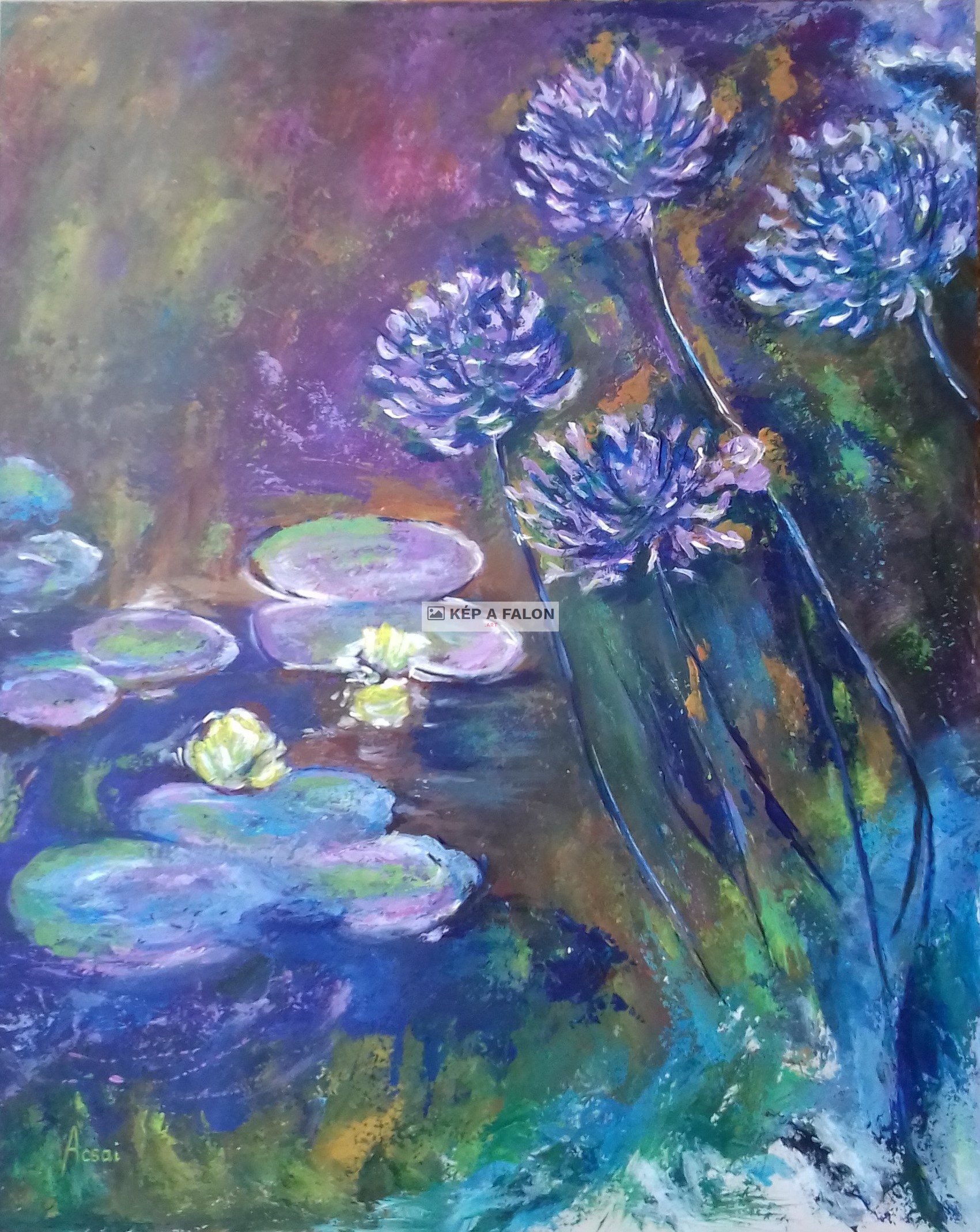 Vízi liliomok és szerelemvirág (Claude Monet nyomán) by: Acsai Anna | 2018.év, akril festmény