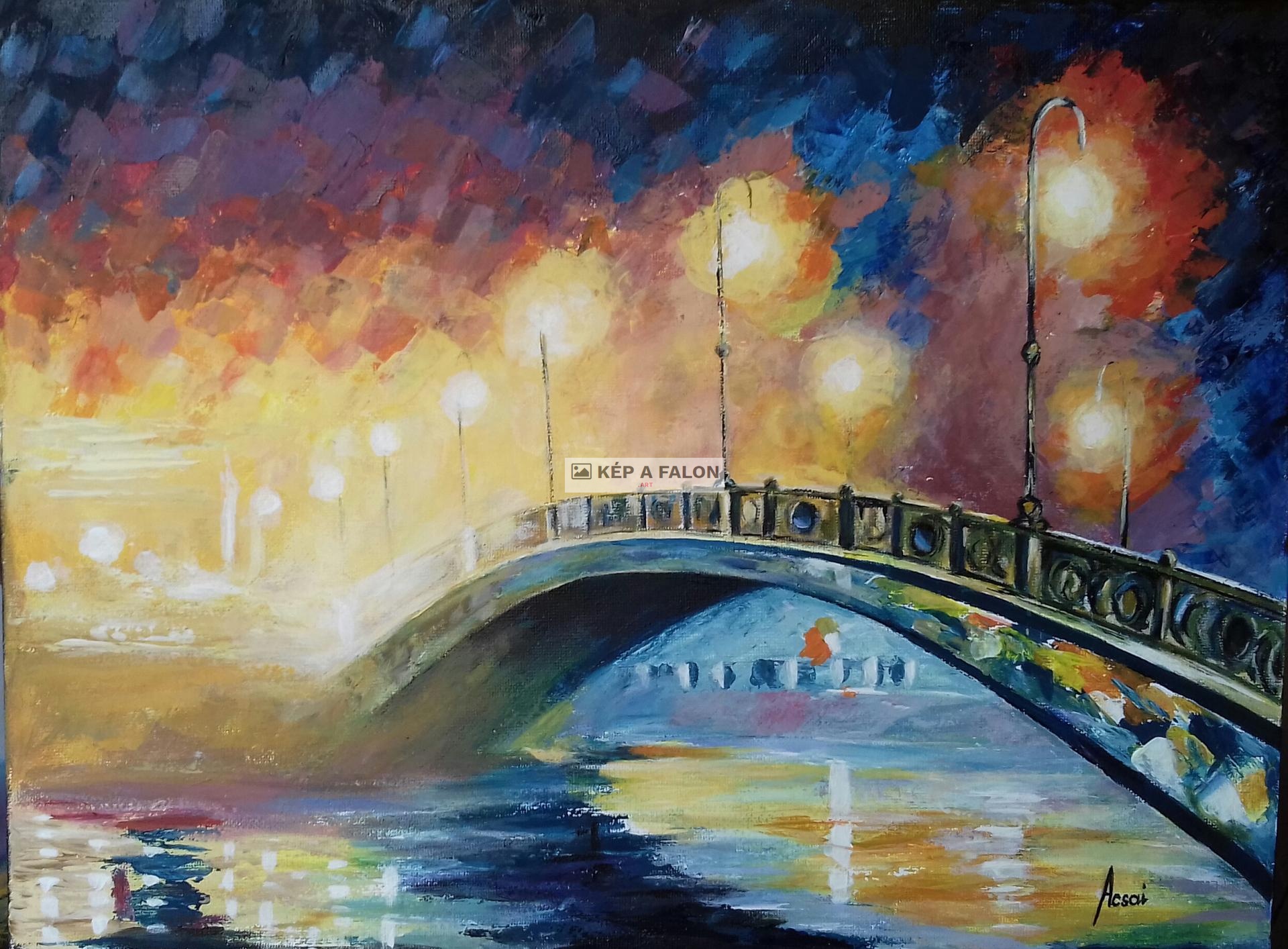 Híd esti fényben (L.Afremov nyomán) by: Acsai Anna | 2020.év, akril festmény