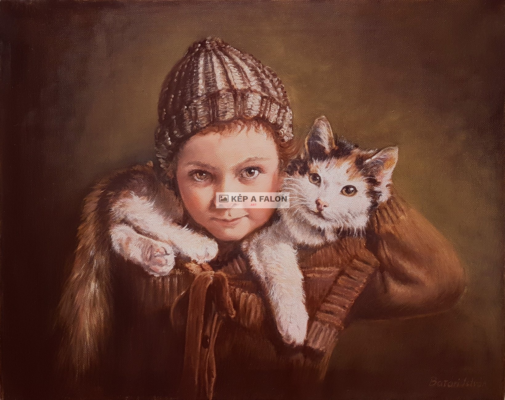 Kislány cicával by: Batári István | 2018, olaj festmény