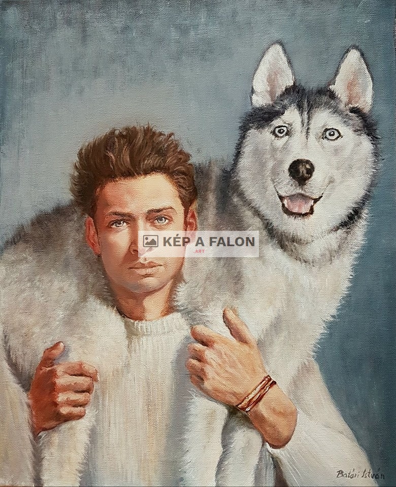 Fiú kutyával by: Batári István | 2018, olaj festmény