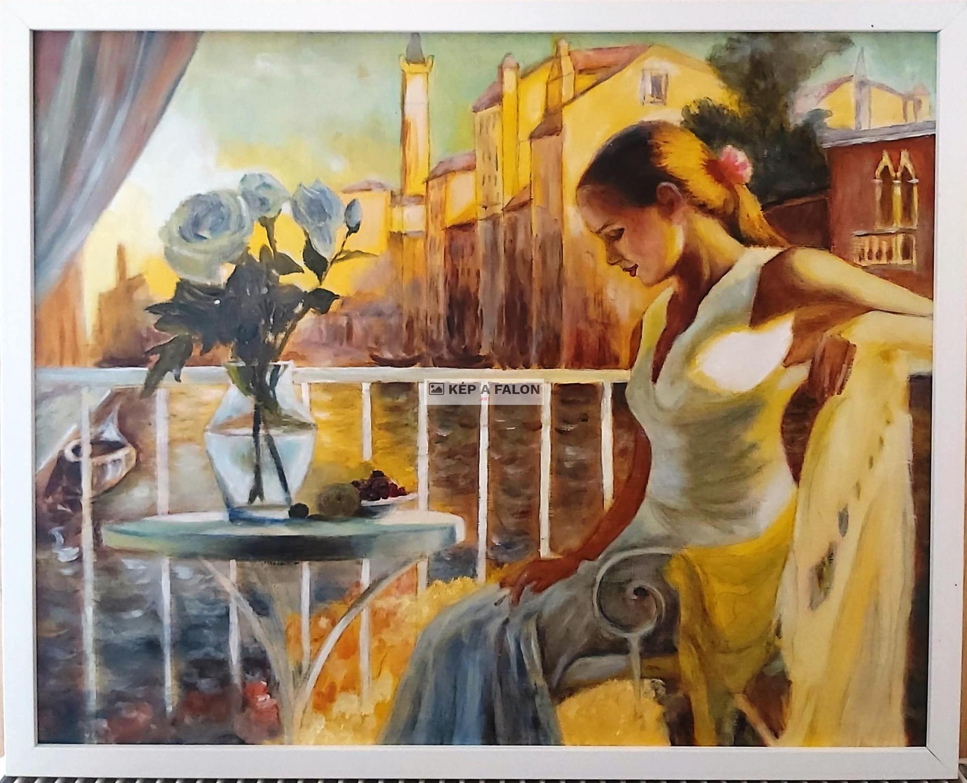 Volegov: Hölgy teraszon (kerettel együtt) by: Horgász  Csaba  | 2021, olaj festmény