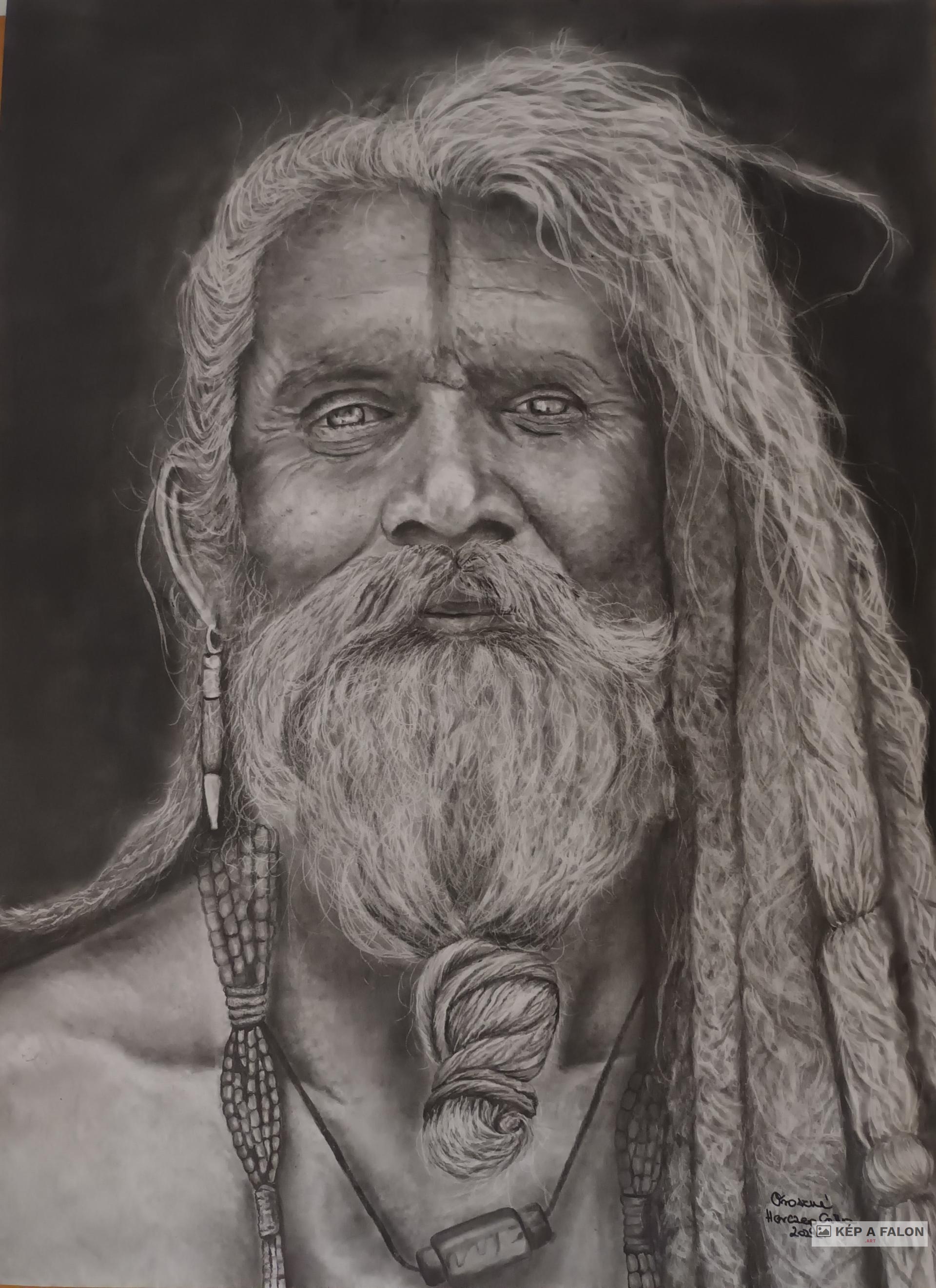 Ganga das baba indiai guru portrè by: Orosznè Herczeg  Csilla  | 2022, grafika