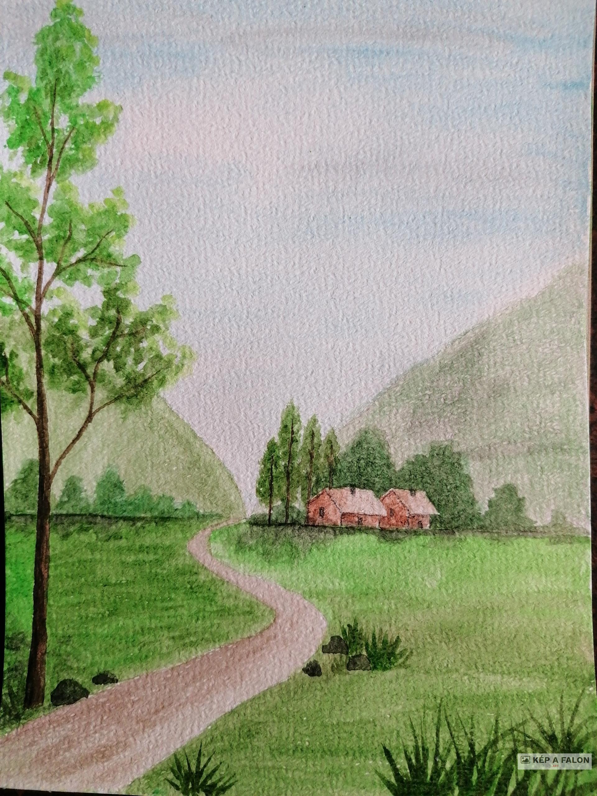 Házak a hegy tövében  by: Csöndör-Szabó  Zsuzsanna  | 2023 május , akvarell festmény
