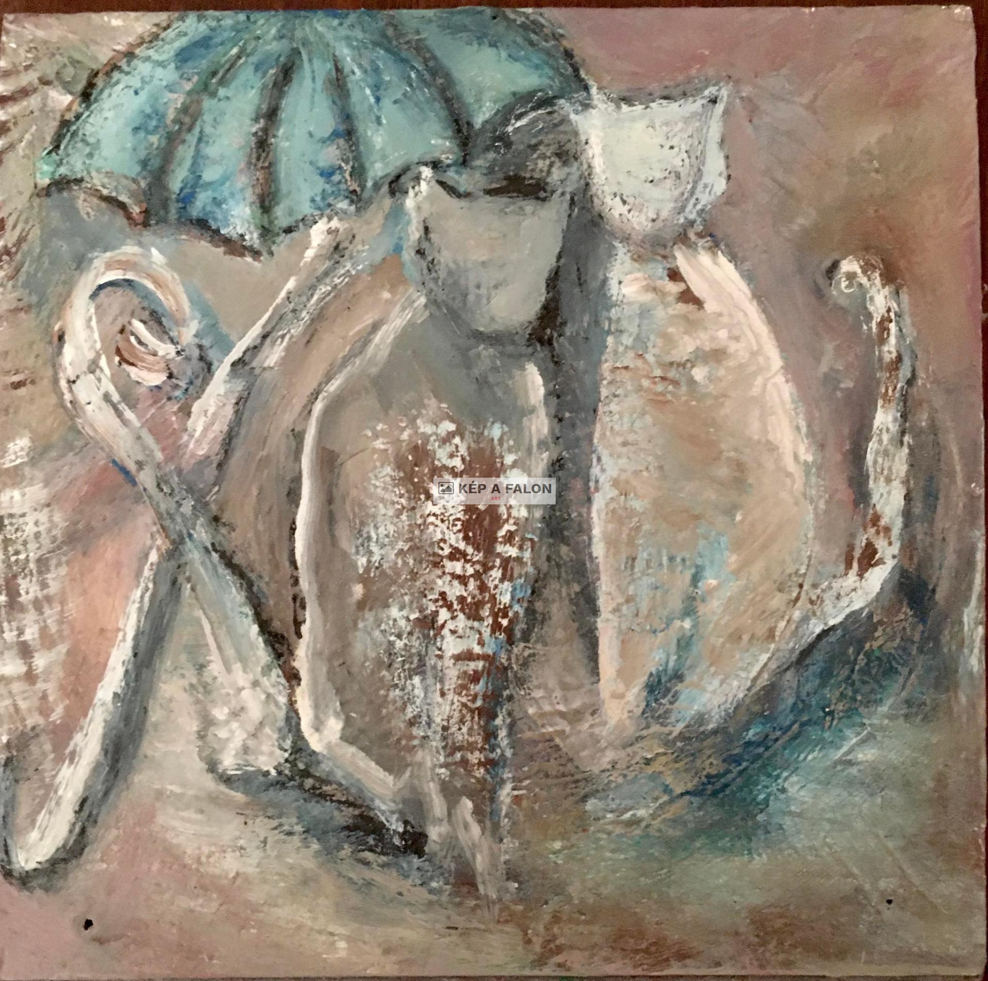 Macskák az esőben by: Bondár H. Dinda | 2018, olaj festmény