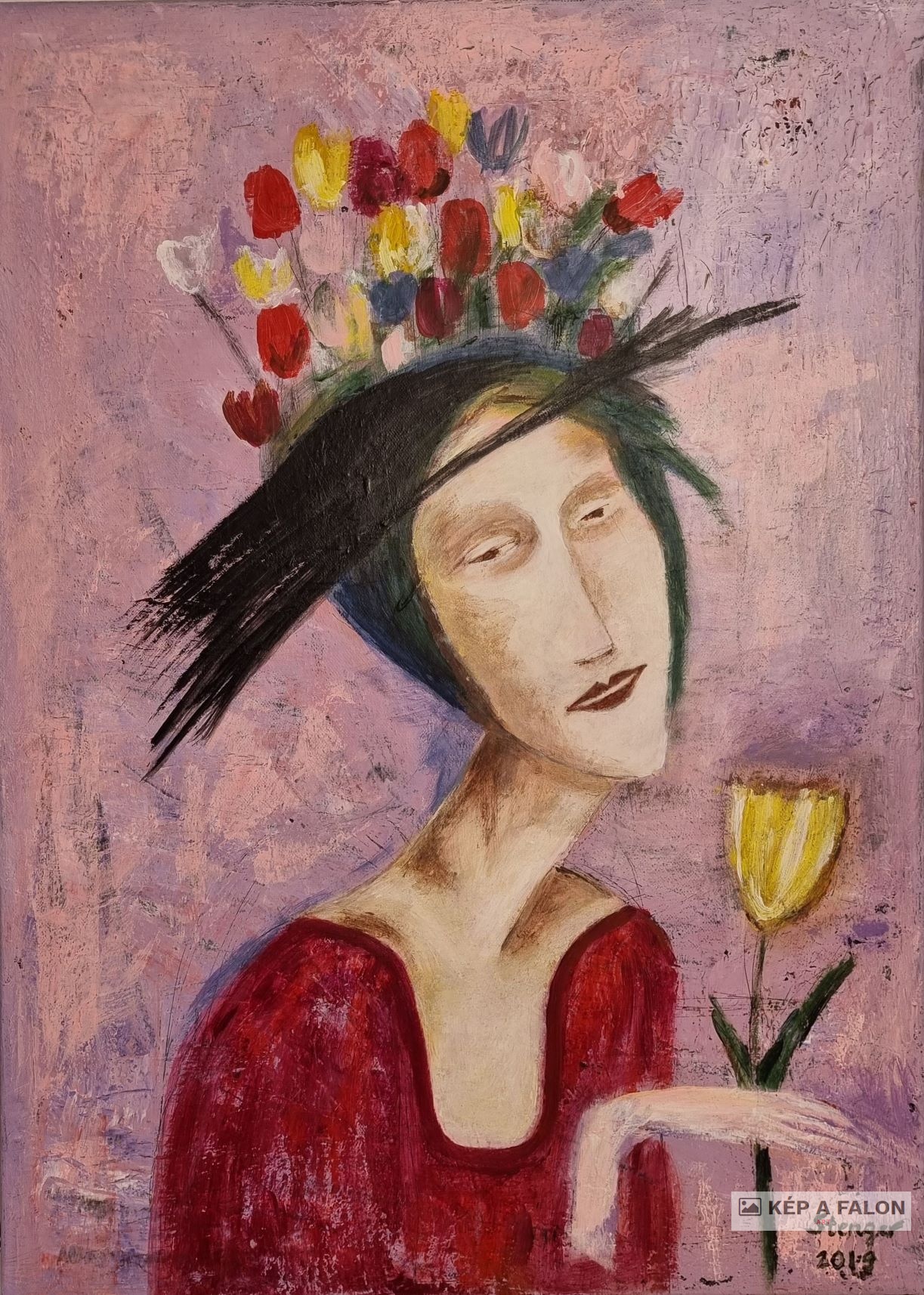 Tulipános kalap by: Stenger Györgyi | 2019, akril festmény