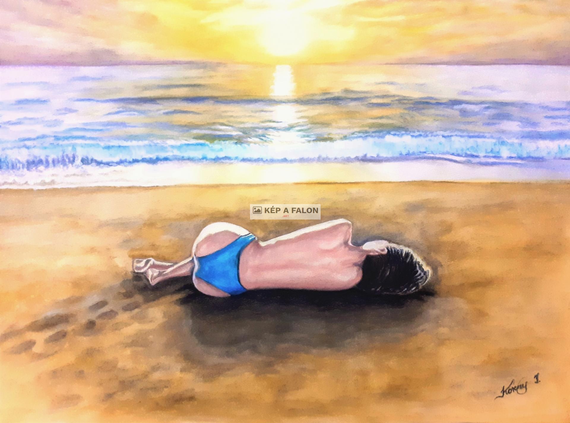 Lány a parton by: Ildikó Koreny | 2021, akvarell festmény