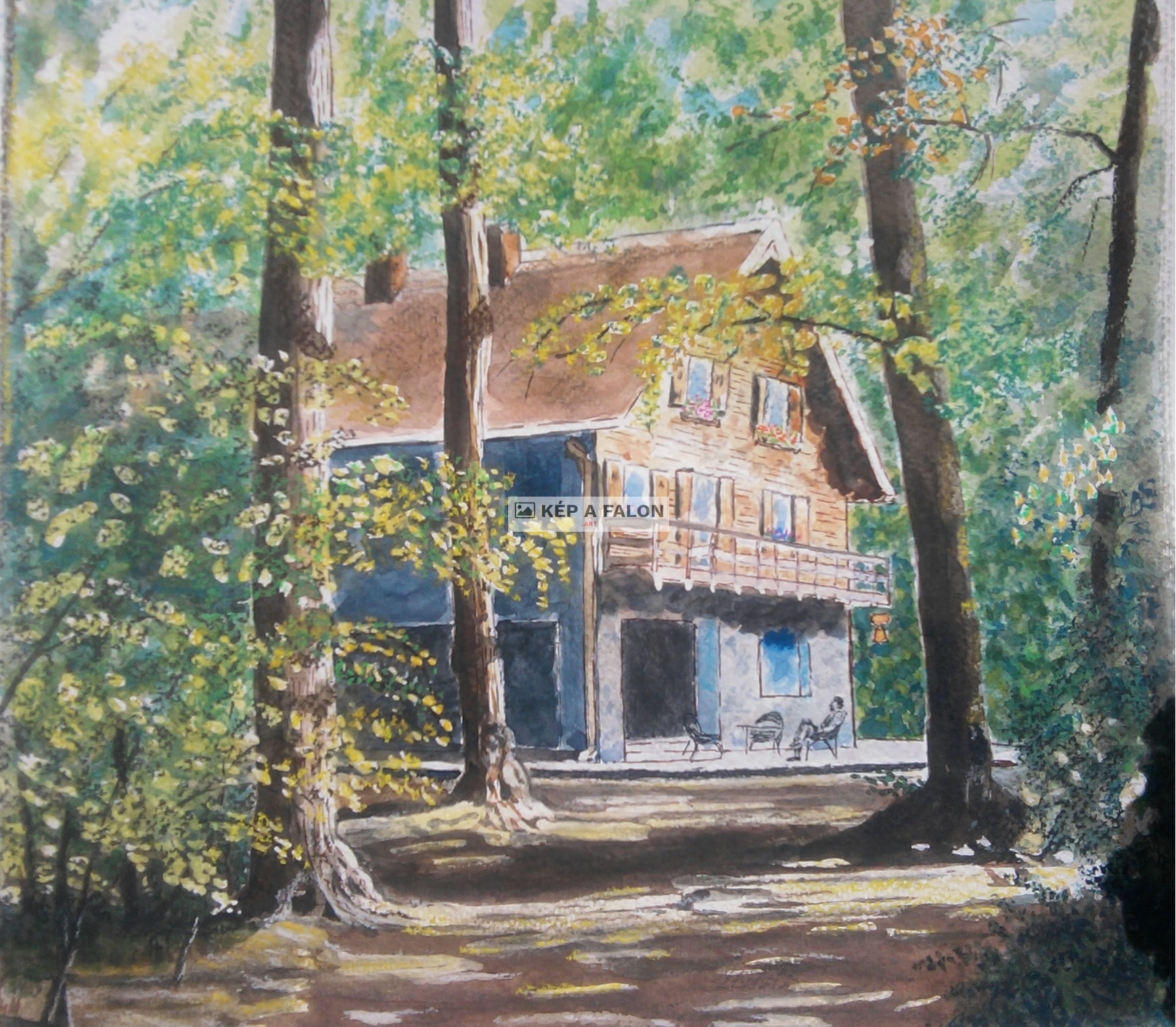 nyírségi vadászház 1910 by: döbrei csaba | 2022, akvarell festmény