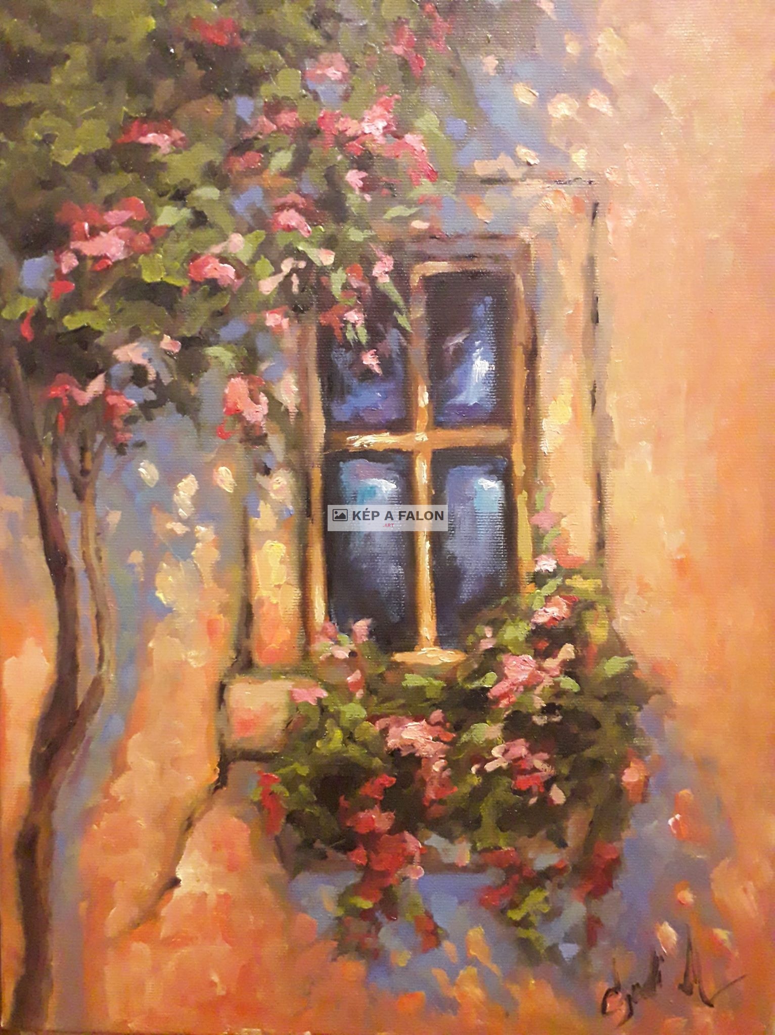 Virágos ablakom by: Egedi Mária | 2020. év, olaj festmény