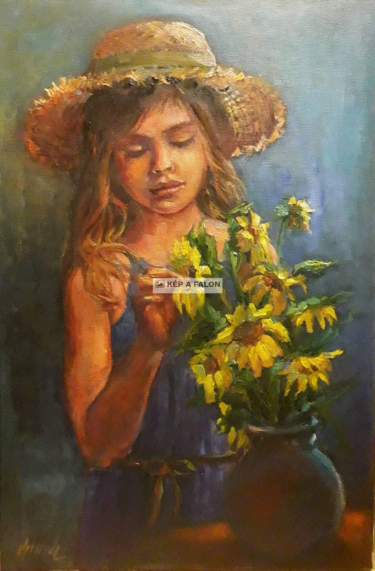 Szalmakalapos lány by: Békési-Egedi Mária | 2022, olaj festmény