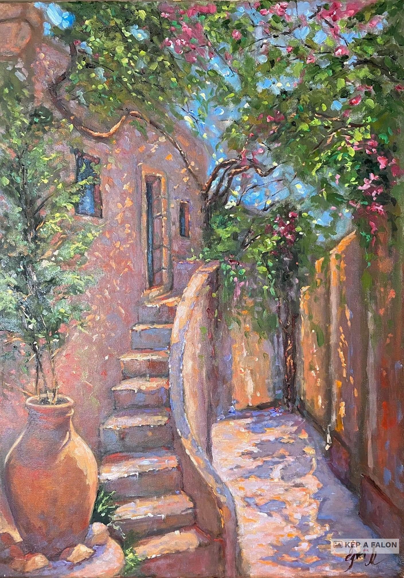 Napfényjárta olasz udvar by: Békési-Egedi Mária | 2020, olaj festmény