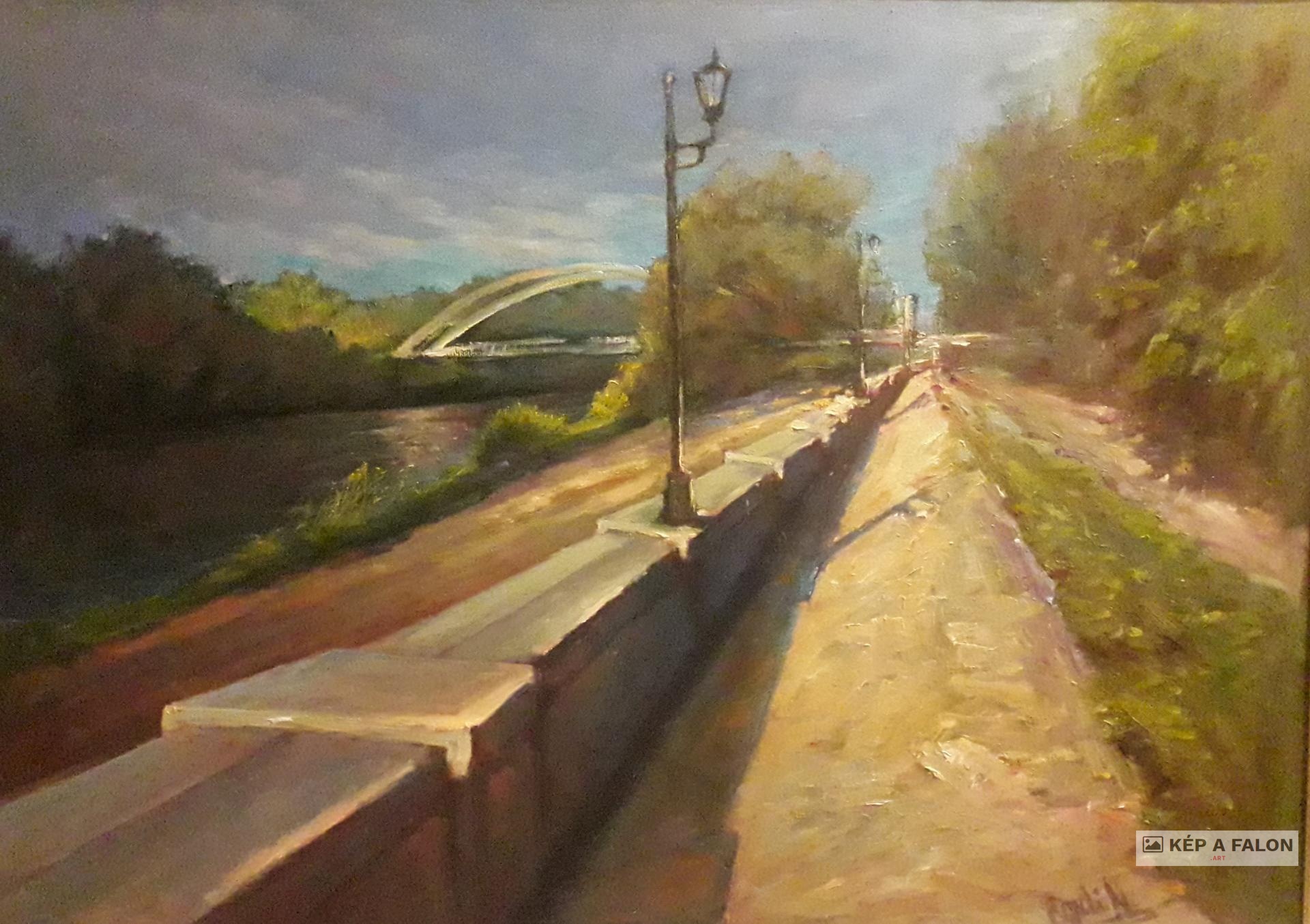 Délelőtt a Tiszaparti sétányon by: Békési-Egedi Mária | 2024., olaj festmény