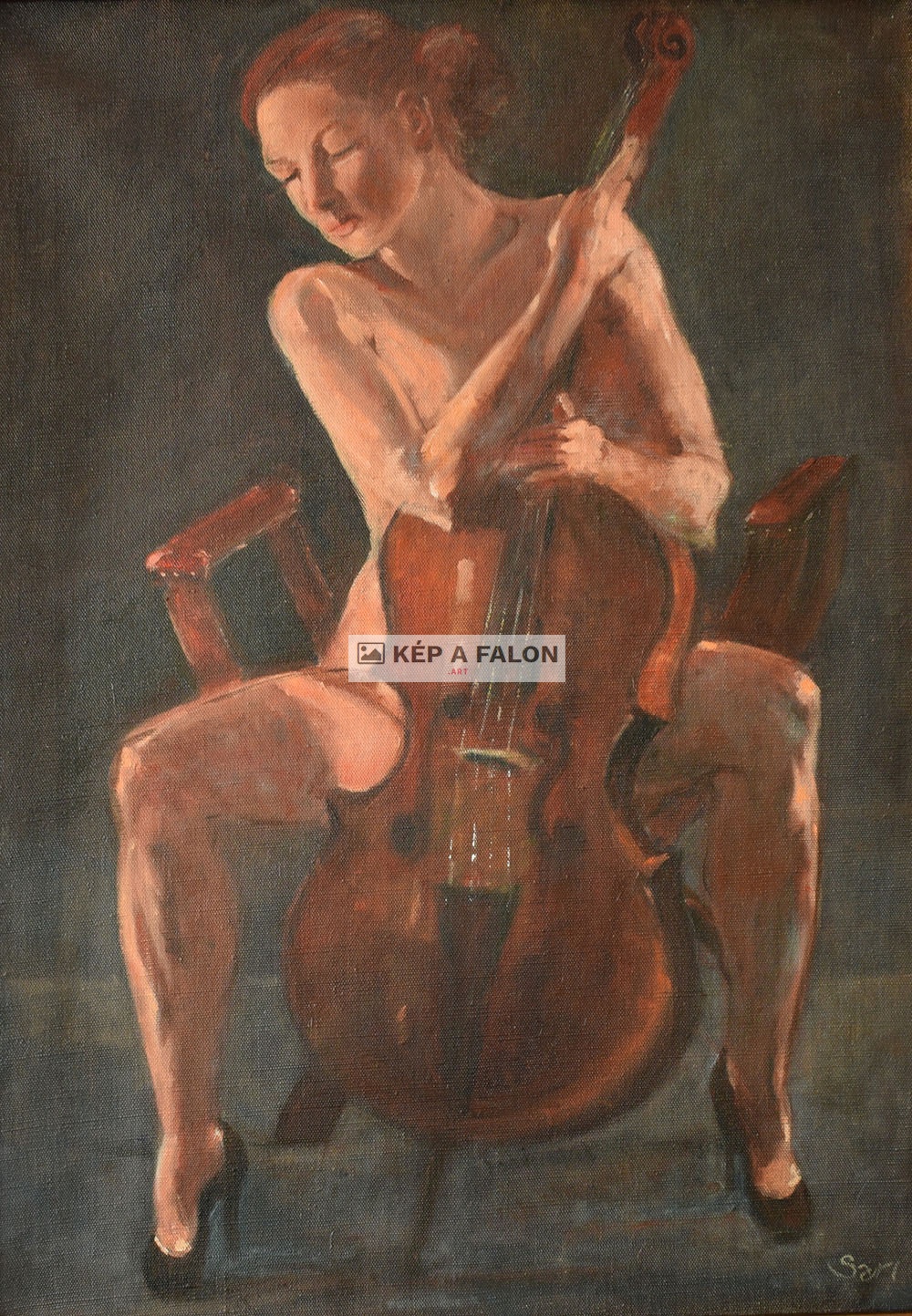 Cellist by: Sari Osman | 2018, olaj festmény