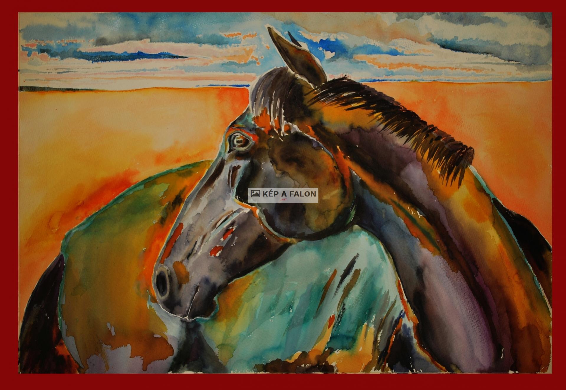 Nagy, színes ló by: Pribojszki János | 2014, akvarell festmény