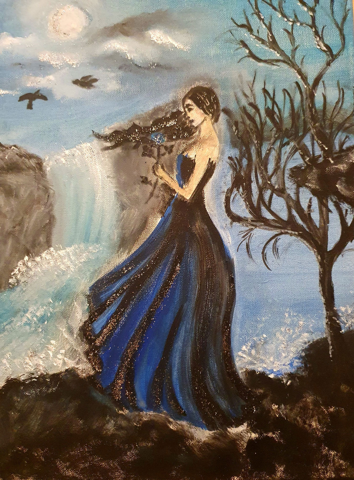 Kék ruhás nő  by: Krisztina Puhl | 2022, olaj festmény