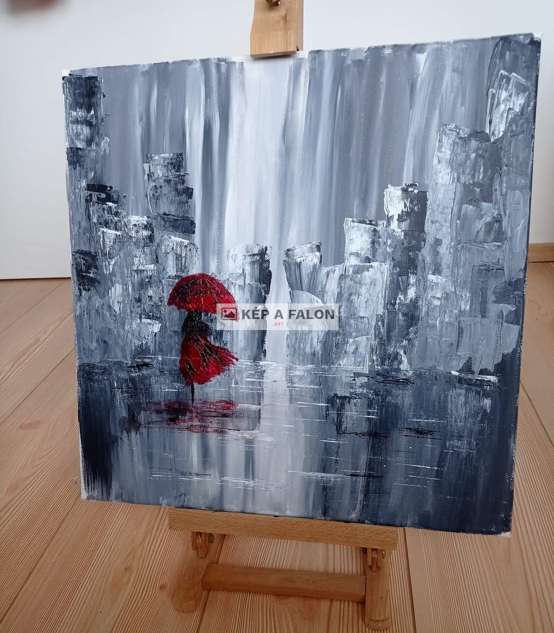Eső absztrakt városban  by: Scheftsikné Tomanóczy  Andrea  | 2022, akril festmény